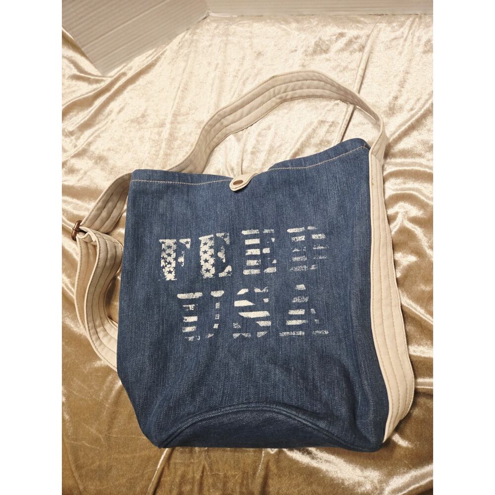 Gap FEED USA Blue Denim Tote Bucket Bag Canvas Crossbody Strap Boho Satchel 15"W